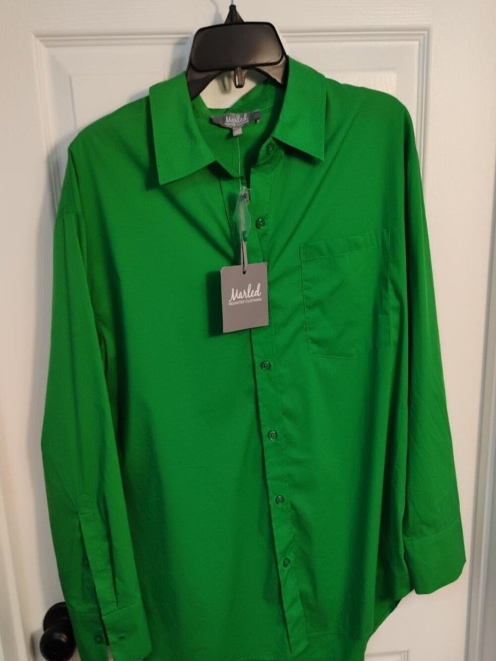 NWT Marked Reinvented Clothing Bright Green Button-Down Shirt Small